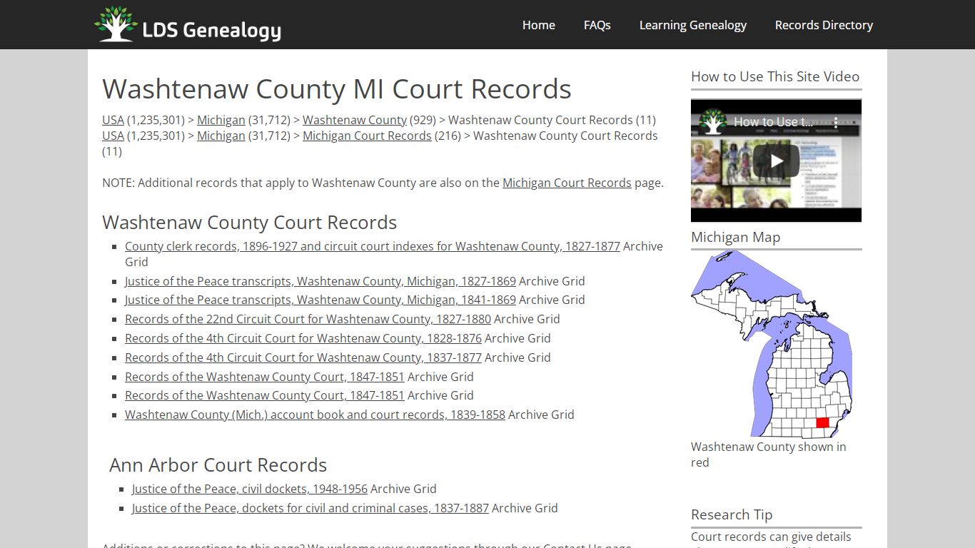 Washtenaw County MI Court Records - ldsgenealogy.com